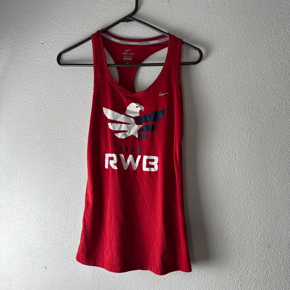 Nike Team RWB Dri-FIT Racerback Tank Top Red Eagle Graphic Women's Mediu Running